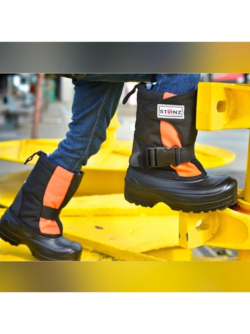 Stonz Trek Winter Boots Black Orange Sz 5